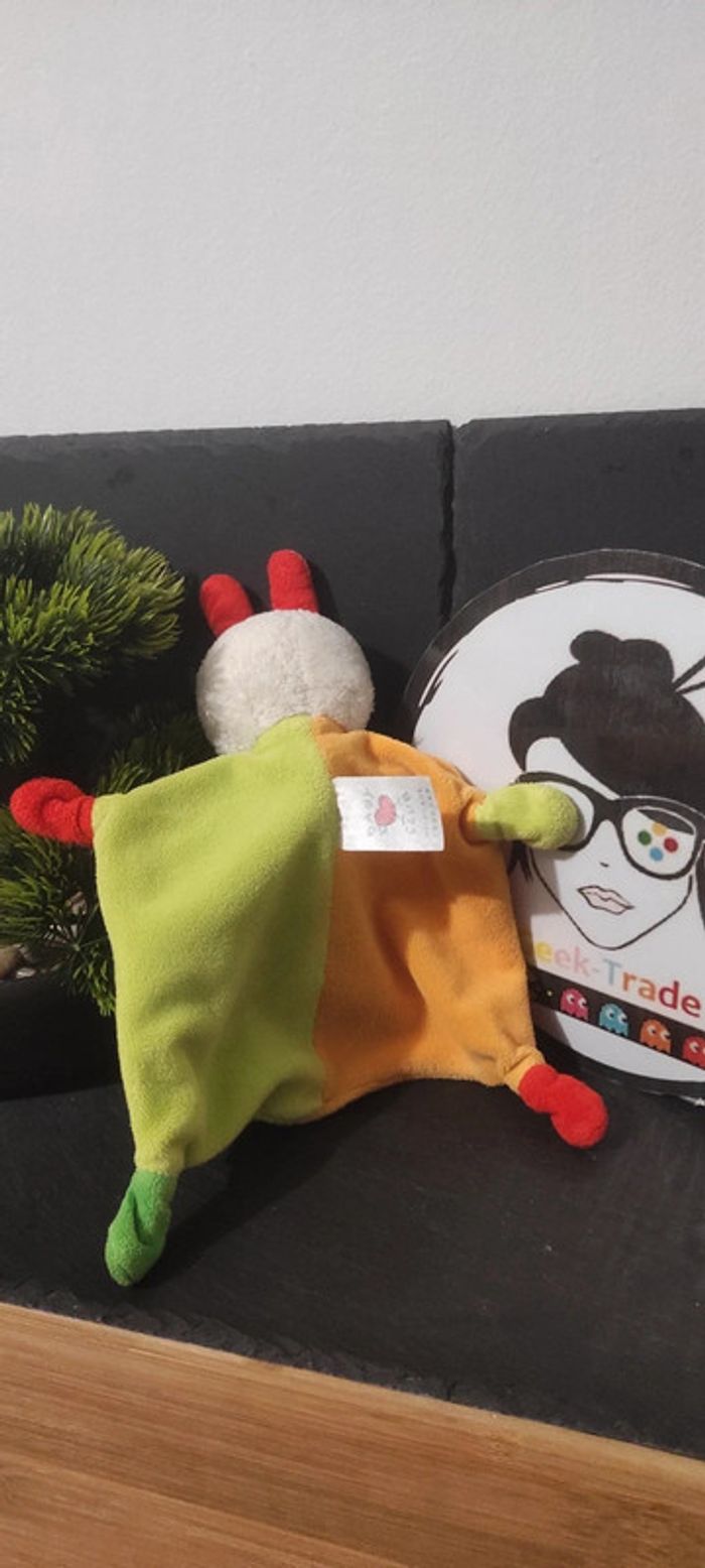 Doudou plat lapin baby club c&a orange vert carotte milette blanc rayé Ancien - photo numéro 2