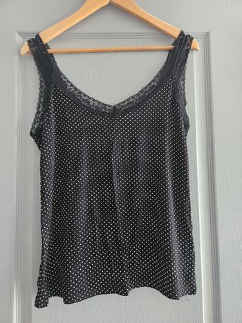 Top débardeur à bretelles en dentelle femme - XXL / 44 - Gémo - Noir à pois blanc