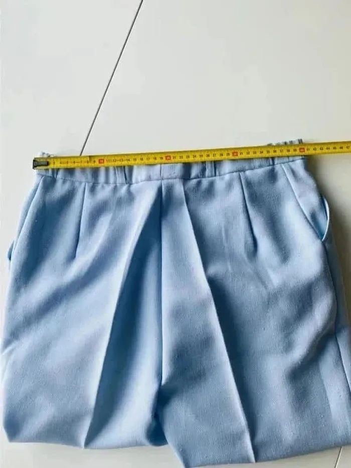 Pantalon droit femme tailleur ancien vintage bleu ciel - photo numéro 5