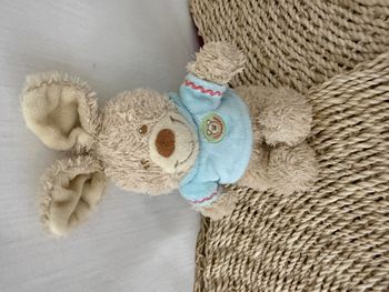 DOUDOU PELUCHE NICOTOY MINI LAPIN SWEAT BLEU BEIGE MARRON CAPUCHE