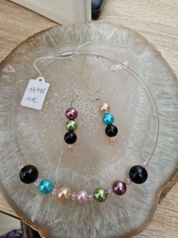 Parure Bijoux Acier Grosses Perles Multicolore