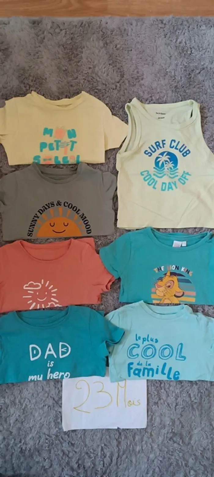 Lot 5 t-shirts MC 24 mois (+2 offerts 🎁)
