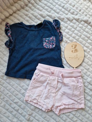Ensemble t-shirt et short bébé fille 3 mois Tao