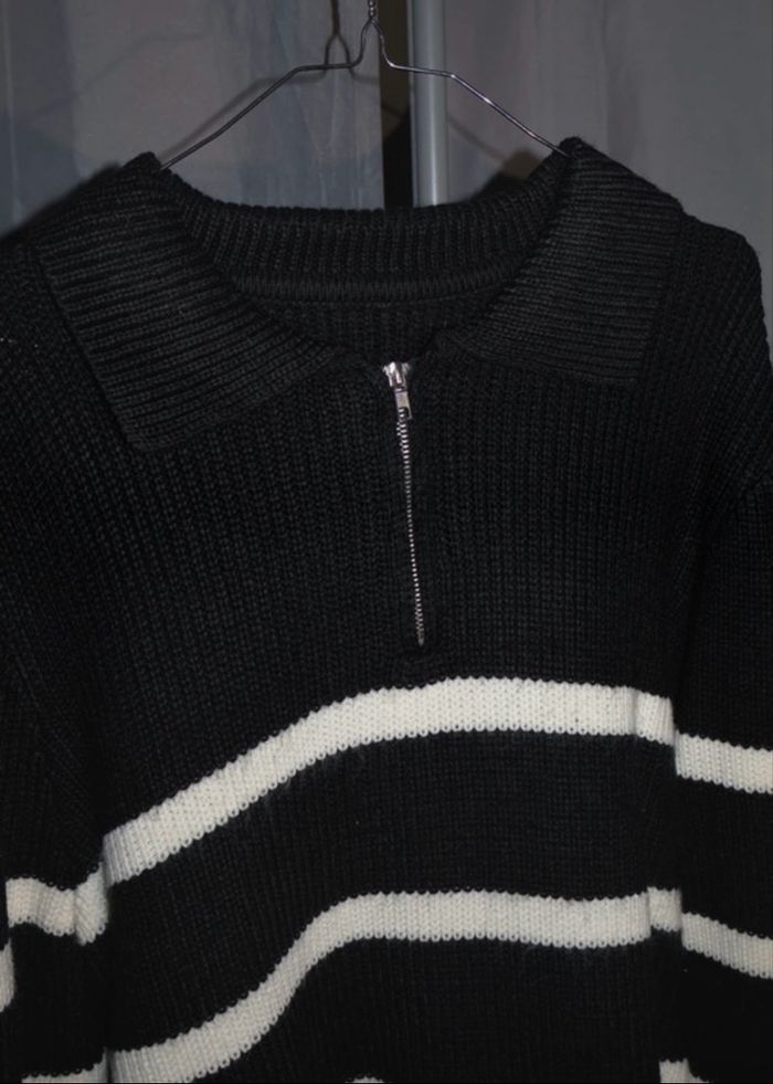 PULL OVERSIZE AVEC COL ZIPPÉ - NOIR - photo numéro 2