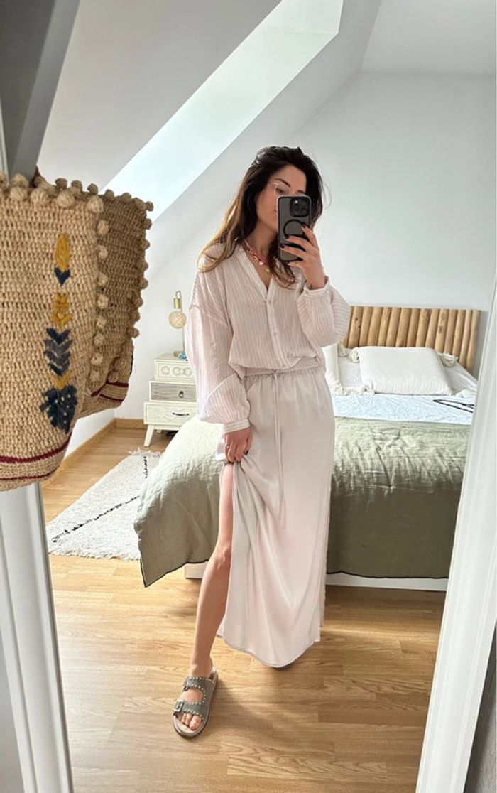 Jupe satinée bohème H&M ivoire 🐚