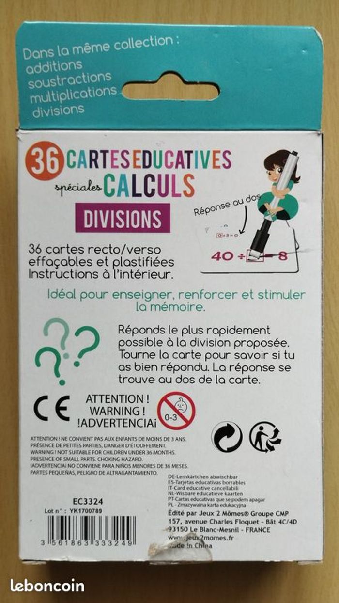 Jeux 2Mômes spéciales calculs Divisions NEUF - photo numéro 2