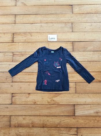 Tee shirt manches longues bleu marine petite fille 4 ans