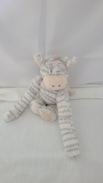 Doudou peluche ane zèbre blanc gris CASA