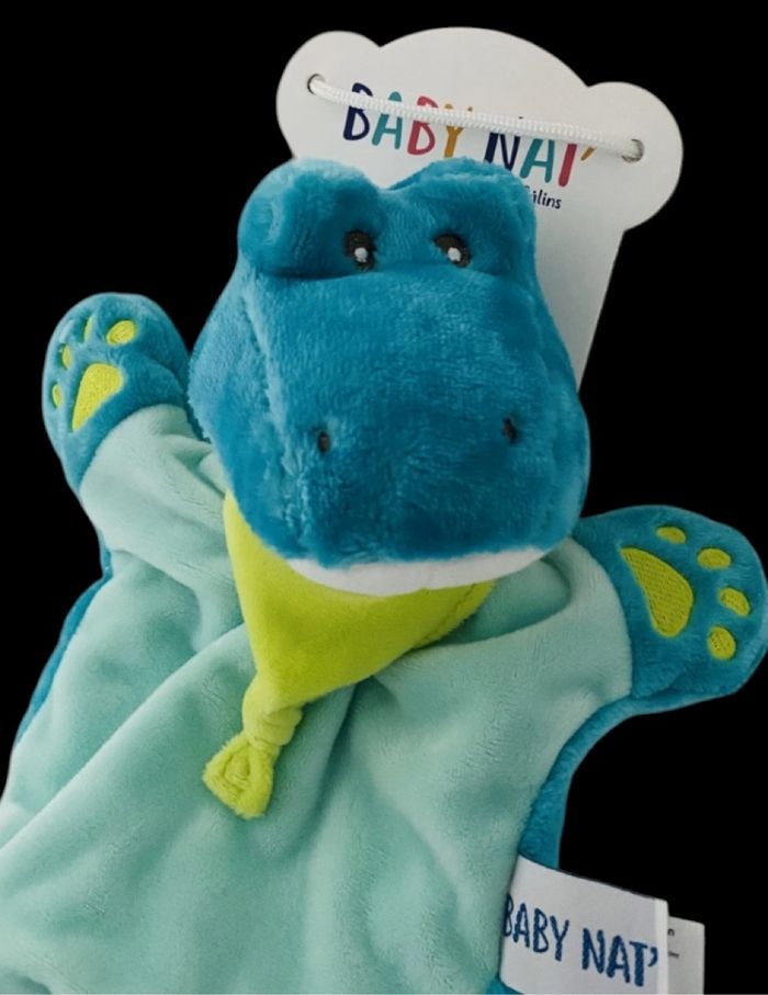 ❤️B4483 Doudou marionnette Crocodile Savane BABY NAT Babynat Bleu vert - photo numéro 2