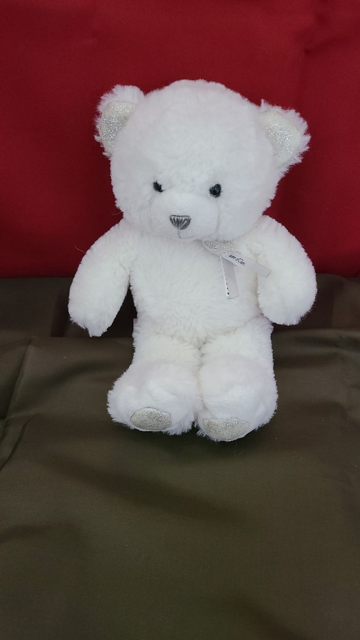 Doudou peluche HISTOIRE D'OURS Charms blanc paillettes argentées - photo numéro 5