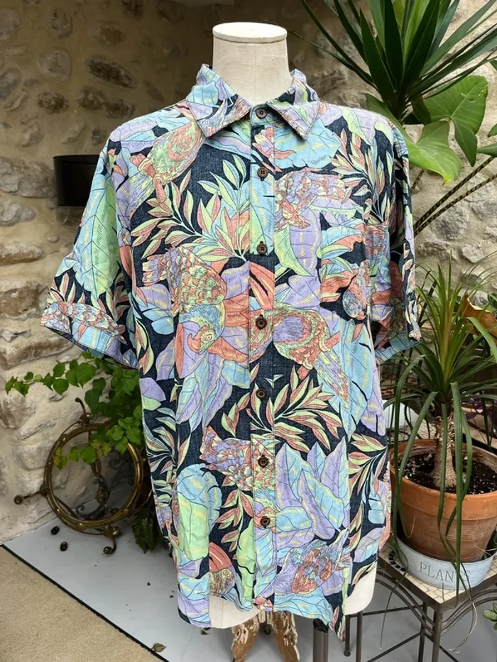 Ghanda - Chemise shirt shapers manche courtes Summer été pastel multicolore tropical légère