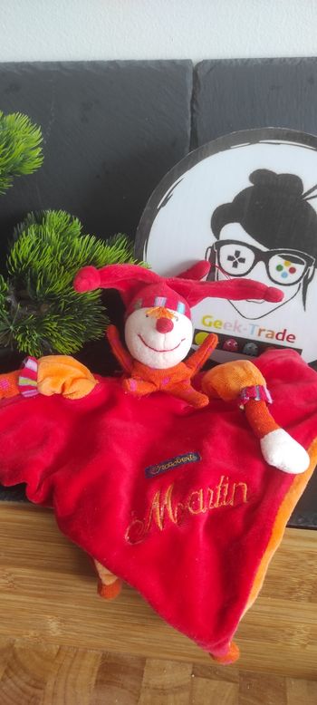 Doudou plat Capucin Dragobert clown moulin roty rouge orange ancien Chapeau