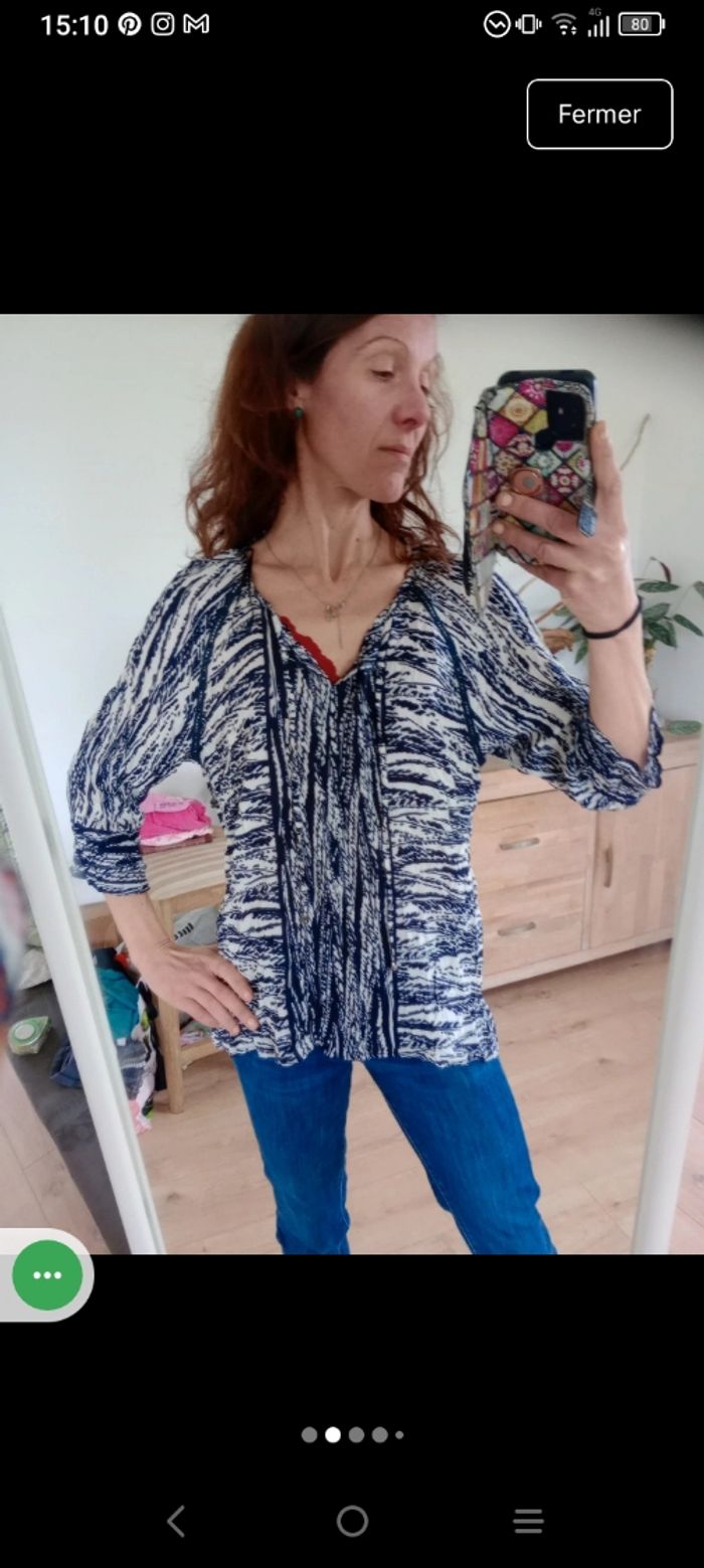 Tunique fluide 48 motifs bleu et blanc c78 - photo numéro 2