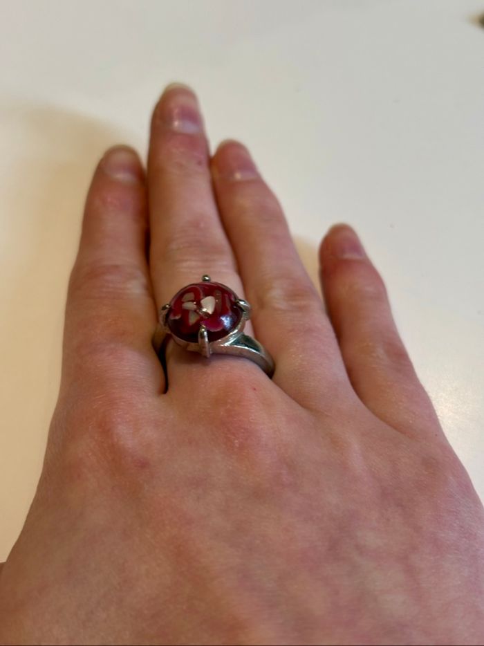 Bague fleur rose vintage en métal argenté - photo numéro 3