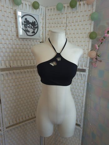 Joli top dos nu noir Etam détails papillons strass femme TM / 38