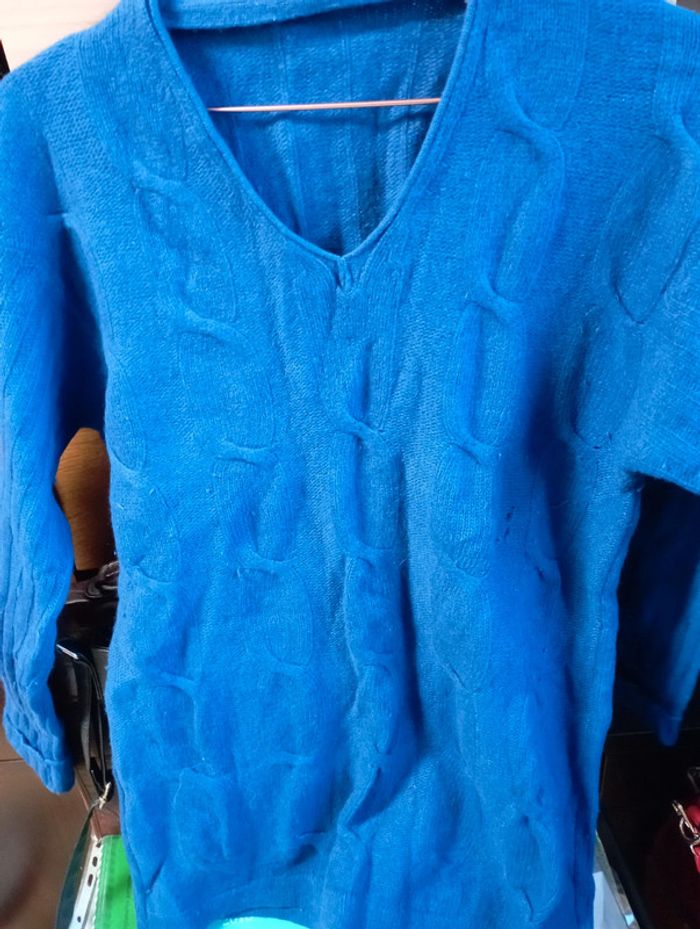 Pull femme laine bleu vif - photo numéro 4