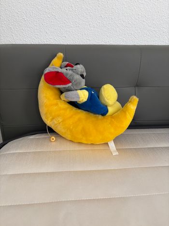 Peluche musicale souris sur la lune jaune & bleu