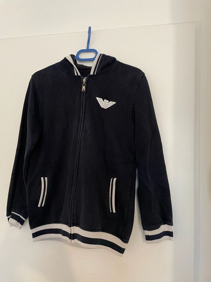 Veste homme à fermeture zip à capuche à manches longues bleu marine et blanc GA taille L - photo numéro 3