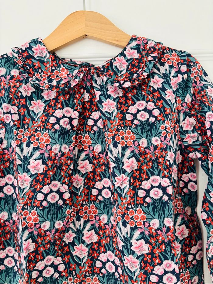 Blouse fille Jacadi 8 ans Liberty Mountain Primrose col claudine petits volants TBE - photo numéro 2