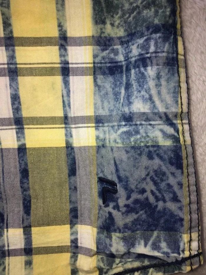 Chemise été à carreaux bleu blanc jaune à manches courtes avec poches - photo numéro 3