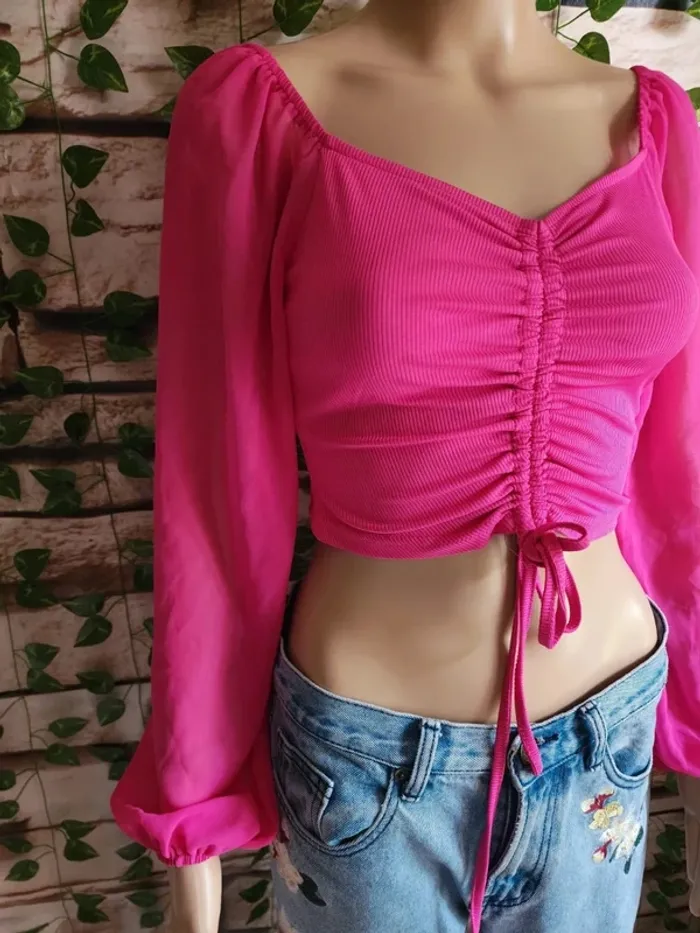 🌸Croptop Shein manches bouffantes transparentes Taille 34🌸 - photo numéro 2