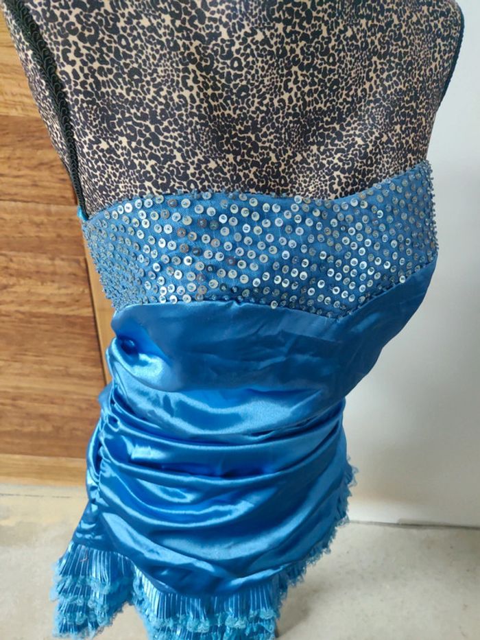 Robe bustier drapée bleue vintage à sequins - photo numéro 2
