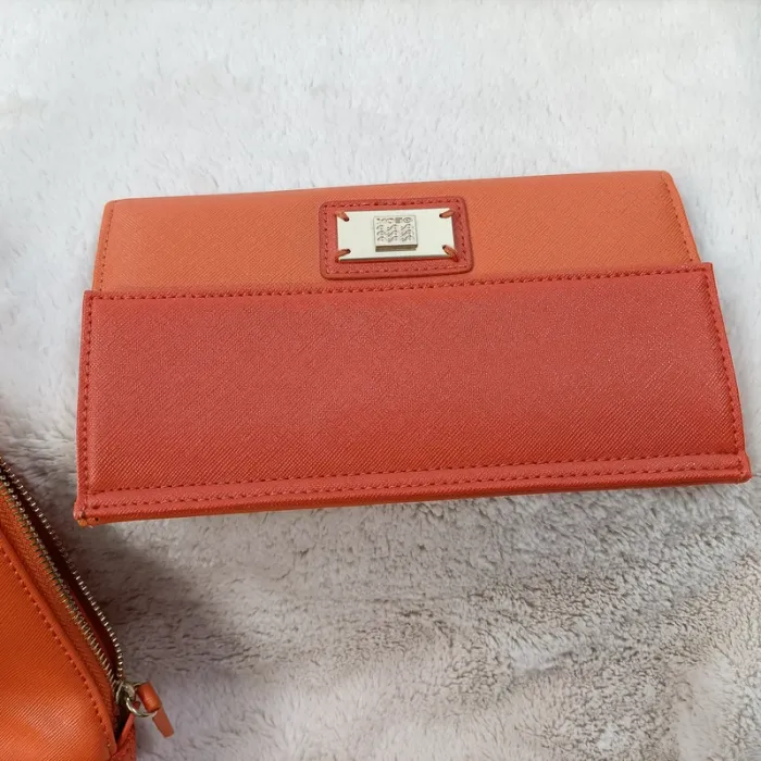 Sac à main et portefeuille orange assortis avec doublure beige compartimentée S034 - photo numéro 3