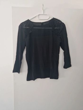 Pull fin femme manche 3/4 noir dentelle brodée TBE taille 36 IKKS women