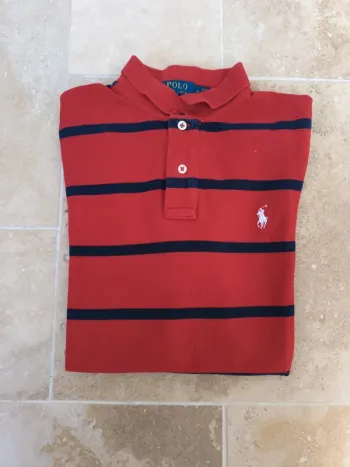 Polo Ralph Lauren homme M classic fit rouge rayures marine logo blanc excellent état
