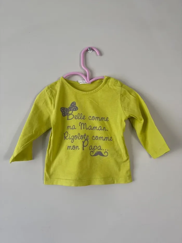 👚 haut manches longues - bébé fille - 6 mois - bon état - 100% coton