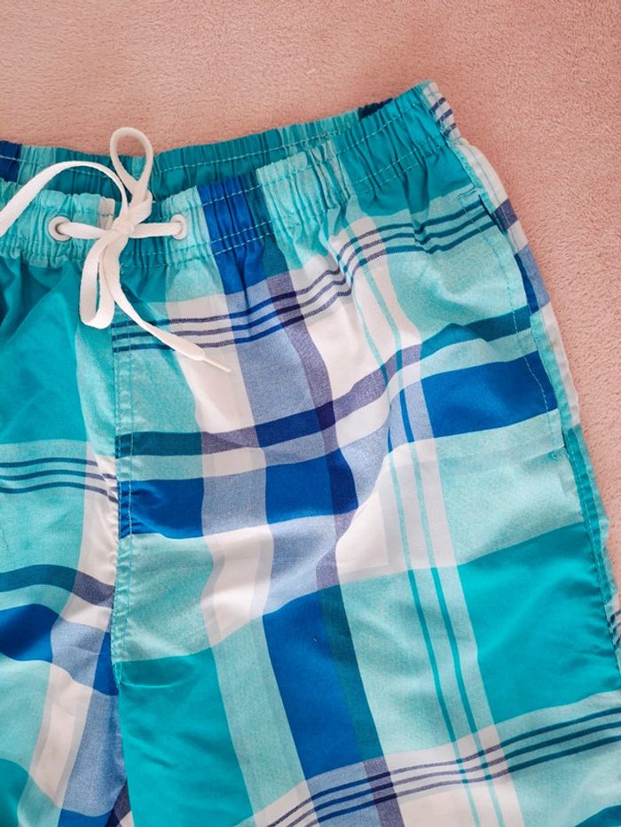 Short de bain de plage homme Dylan Star taille XL à carreaux bleu blanc et turquoise - photo numéro 2