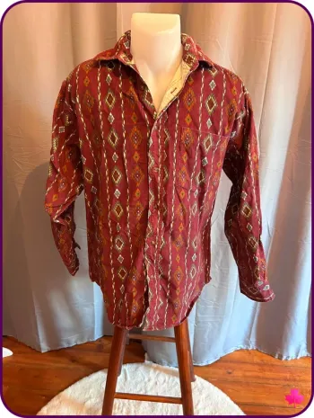 Rare chemise vintage Deep Valley velours côtelé motifs aztèques