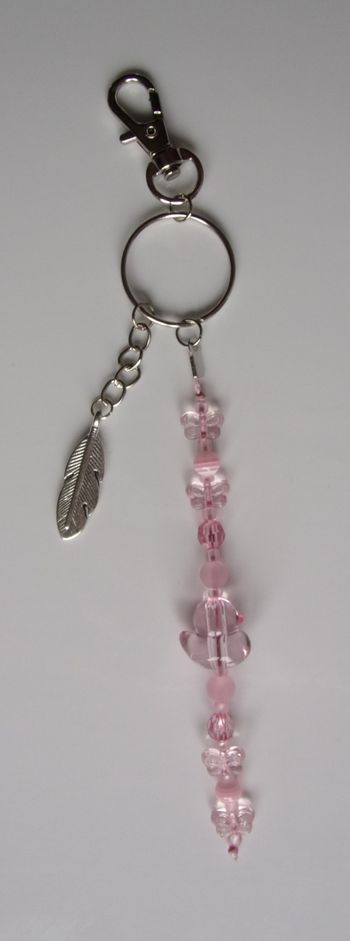 Porte clé ou Déco de sac à main canard Rose plume