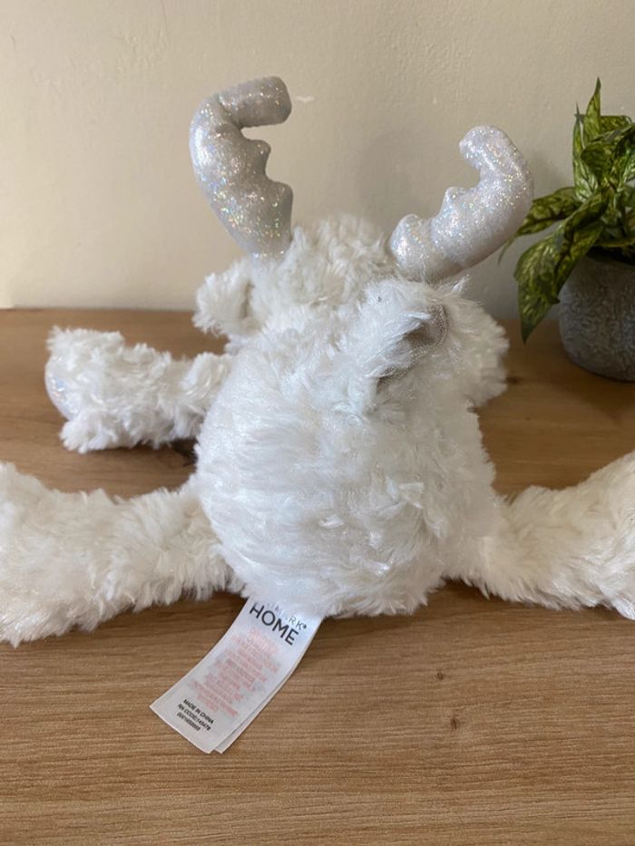 Doudou peluche renne cerf blanc gris yeux brillant primark home - photo numéro 3