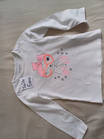 Tee-shirt fille 5 ans, manches longues, chat