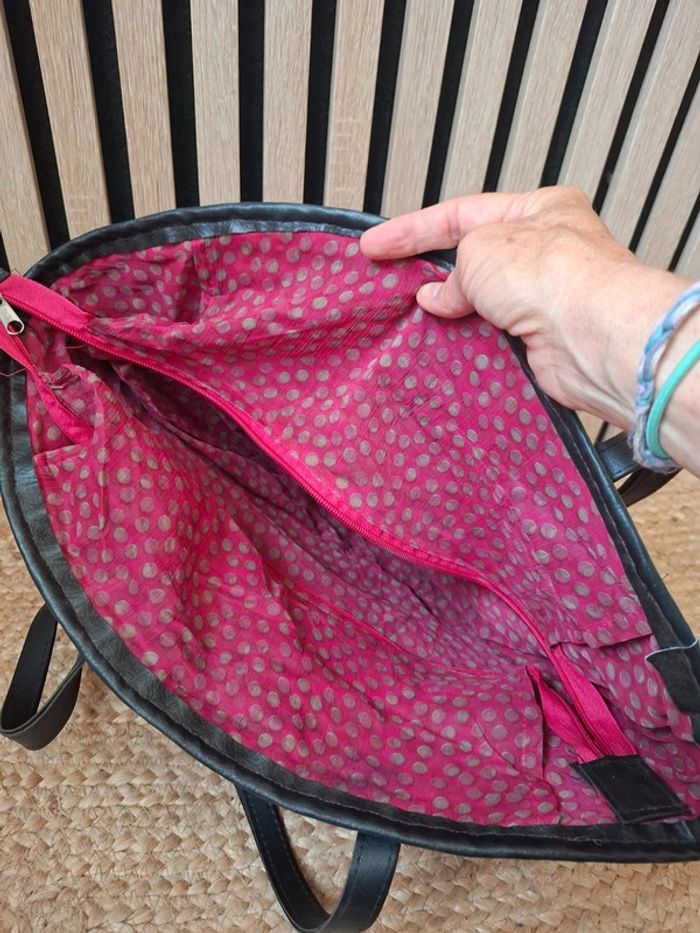 Sac cabat bandoulière rotin maille rose fushia - photo numéro 7