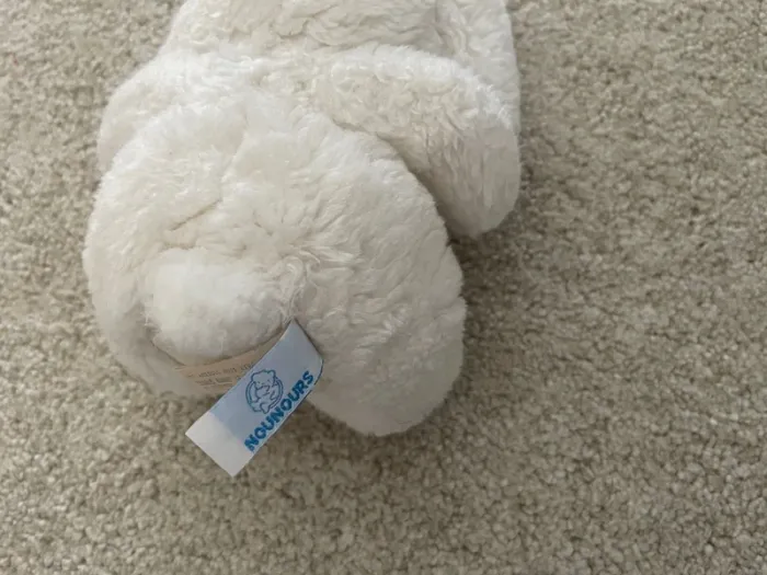 Doudou peluche éléphant nounours blanc tissus decoré doudou elephant assis 20 cm - photo numéro 6