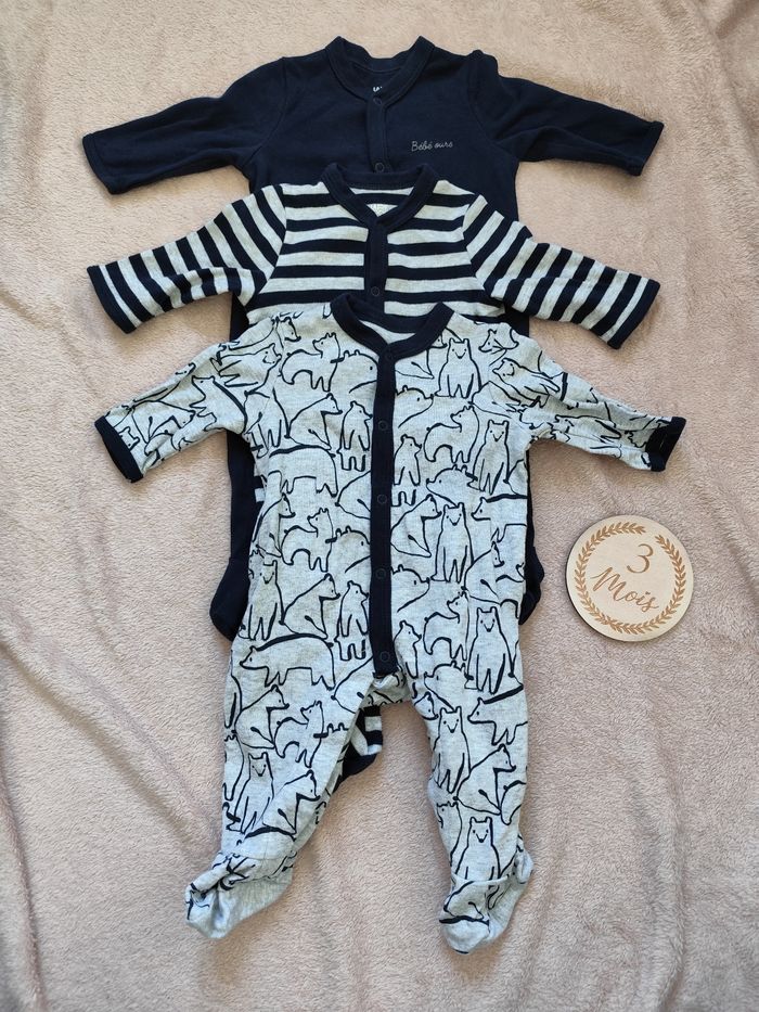 Lot de 3 pyjamas, la redoute, 3 mois đŁ