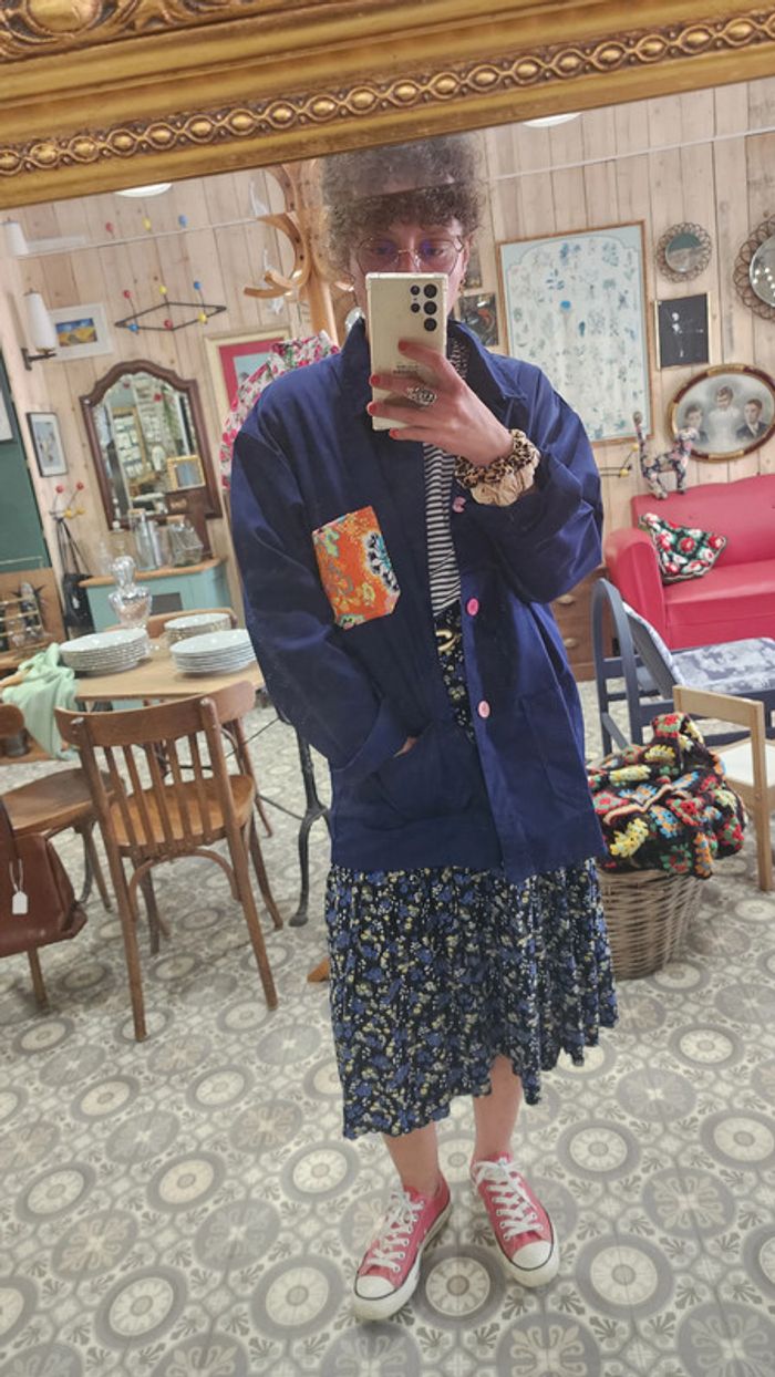 Veste de travail mixte revisitée avec un coton vintage upcyclé - photo numéro 8