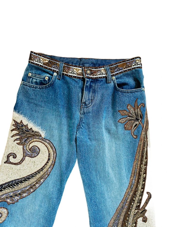 🤎🌿Jean court vintage folk hippie boho 70´s style floral paisley cropped jeans🌿🤎 - photo numéro 11