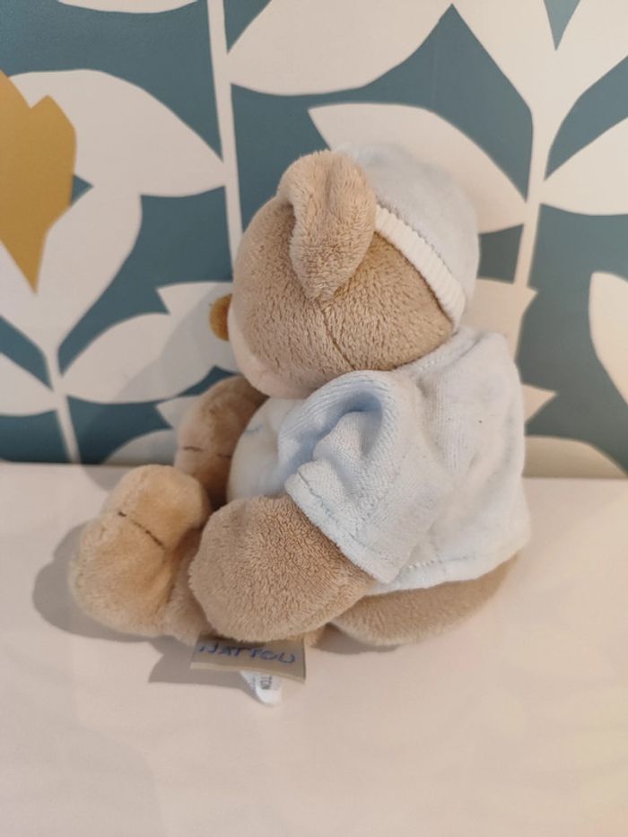 Peluche Ours ourson nounours Bibou avec bonnet de nuit bleu et lune nattou - photo numéro 3