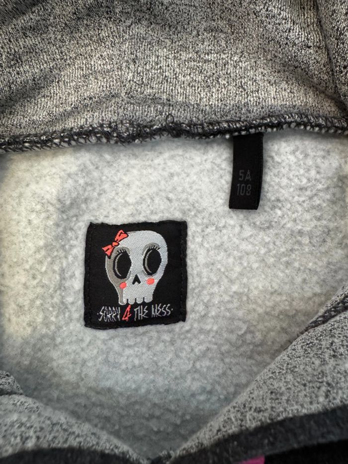 Pull / Sweat à capuche - Ikks - Sorry for the mess - Noir, gris & rose - 5 ans - photo numéro 2