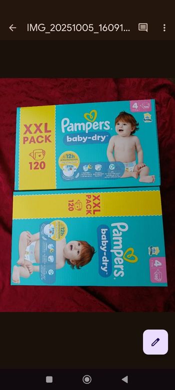 2 gros cartons de couches Pampers baby-dry T4 taille 4 XXL