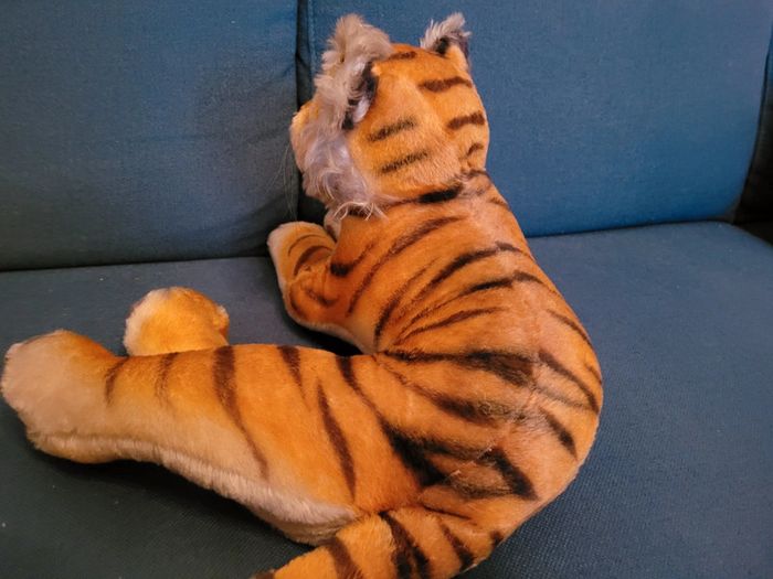 RARE Grand tigre peluche rigide ancien Steiff 60cm yeux verts doudou collection Inde - photo numéro 9