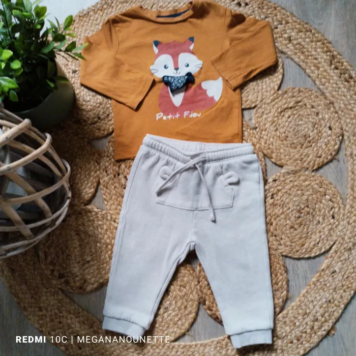 🧡 Ensemble Bébé 9-12 Mois – Jogging & T-shirt Renard 🐾 Kiabi & In Extenso – Très Bon État - photo numéro 7