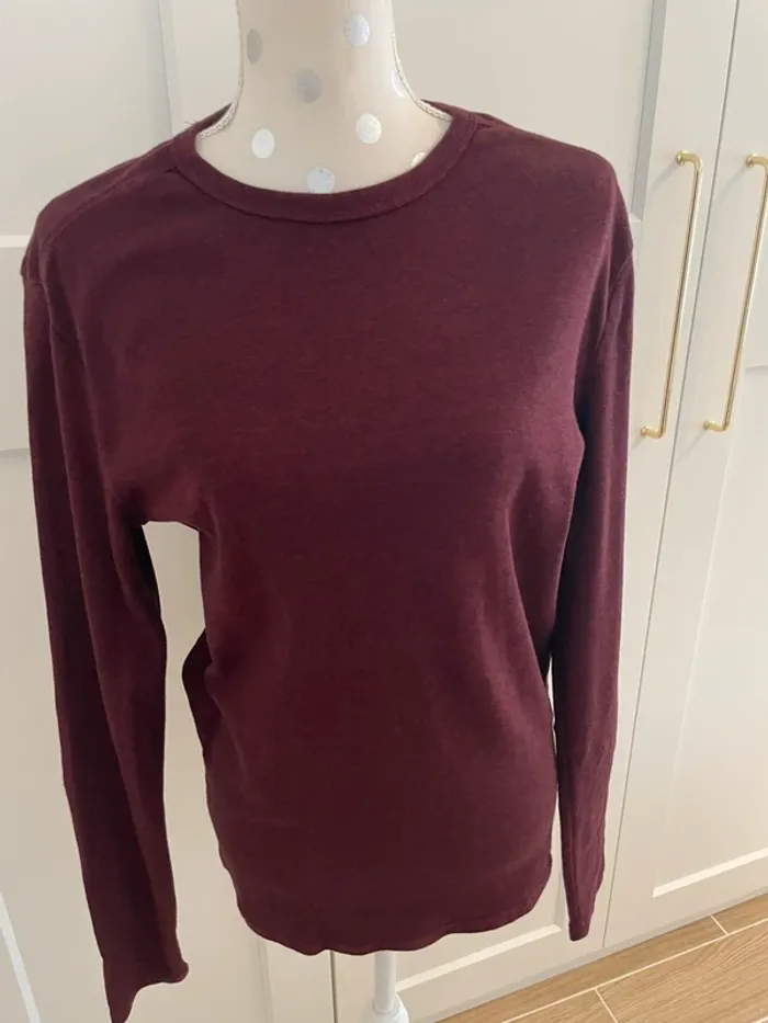 Pull léger bordeaux chiné 100% coton neuf