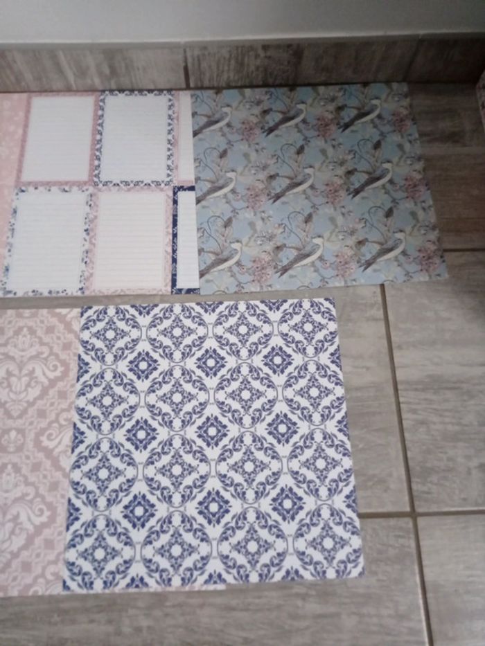 Lot de 7 feuilles scrapbooking rose bleu et beige - photo numéro 5