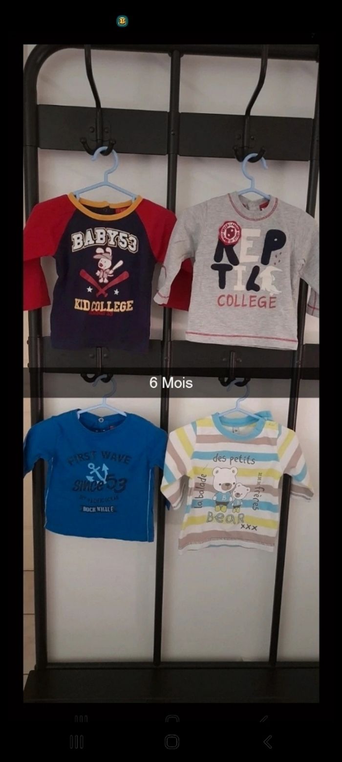 Lot de 4 t-shirts manches longues taille 6 Mois
