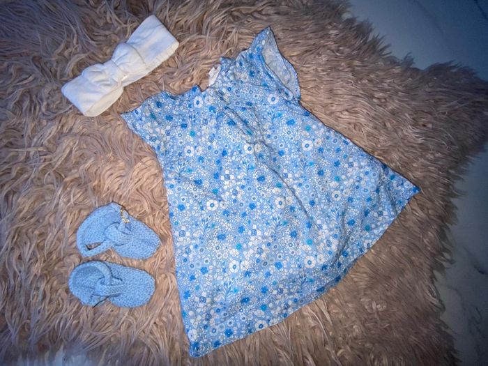 Ensemble jacadi 3 mois bandeau robe chaussons liberty ballerines - photo numéro 5