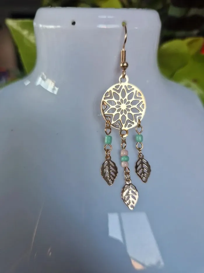 Boucles d'oreilles fantaisies dorées attrape-reve - photo numéro 2